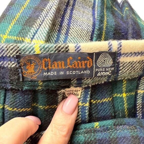 Vintage Clan Laird 100% Wool Kilt Skirt Made in Scotland Tartan Green Blue - Picture 6 of 11